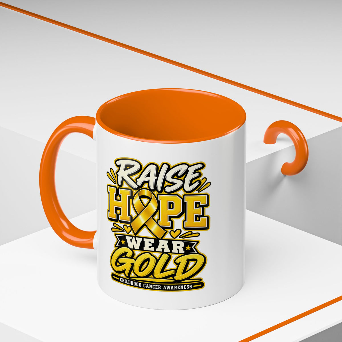 Raise Hope Wear Gold Cancer Awareness Coffee Mug (Accent, 11/15oz)