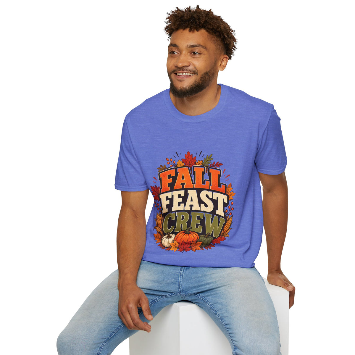Thanksgiving T-Shirt Fall Feast Crew T-Shirt — Thanksgiving Pumpkin & Leaves Graphic Tee