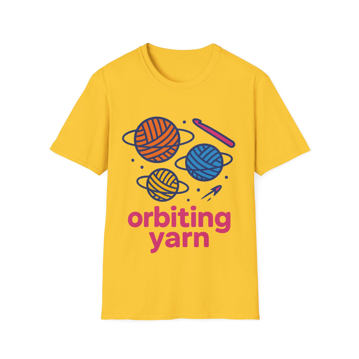 "Orbiting Yarn" Space Galaxy Crochet Graphic Tee - Funny Knitting Crafter White T-Shirt - Trending Now - September 2026