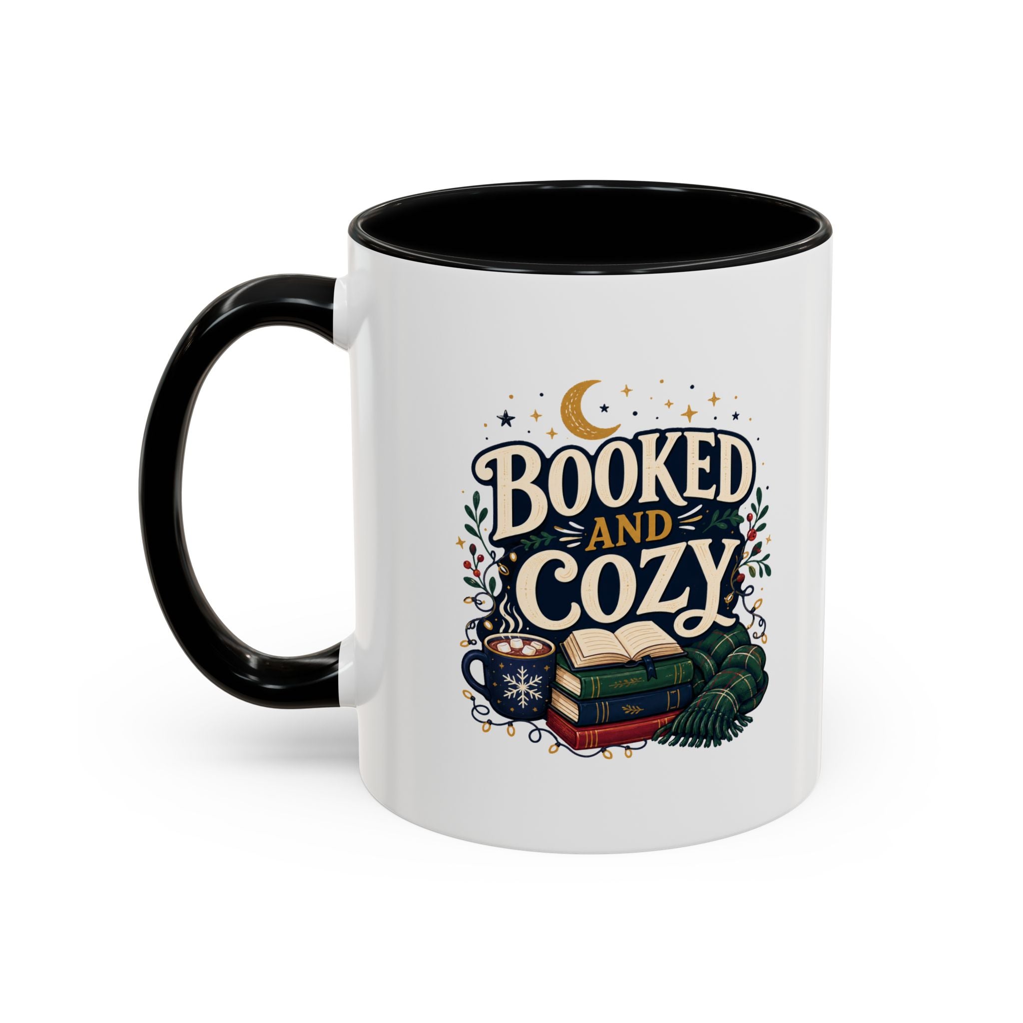 Modern Day Christmas Booked and Cozy Accent Coffee Mug — Book Lover Tea & Coffee Cup (11/15oz)