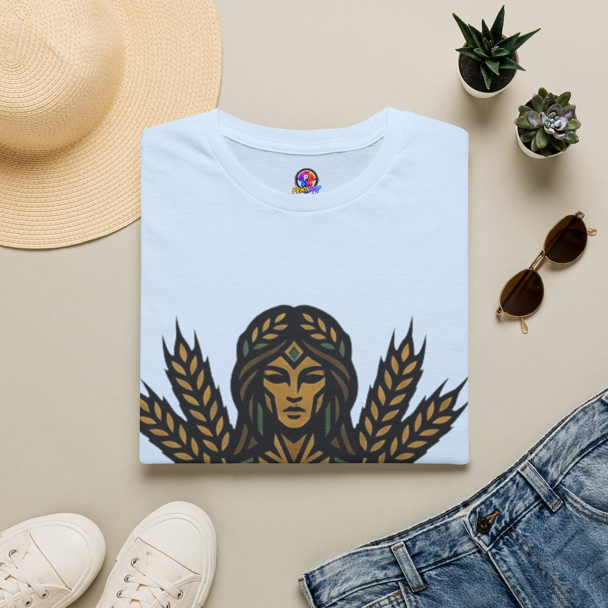 Harvest Goddess T-Shirt — Wheat Spirit Floral Pagan Shirt