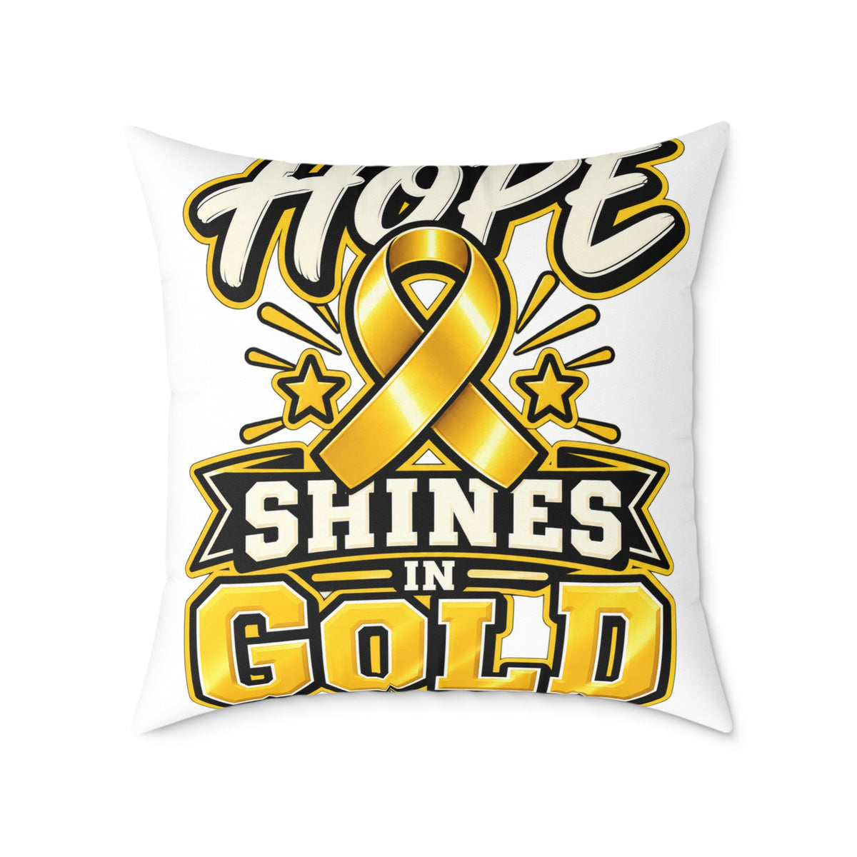 Childhood Cancer Hope Shines in Gold Awareness Ribbon Square Pillow