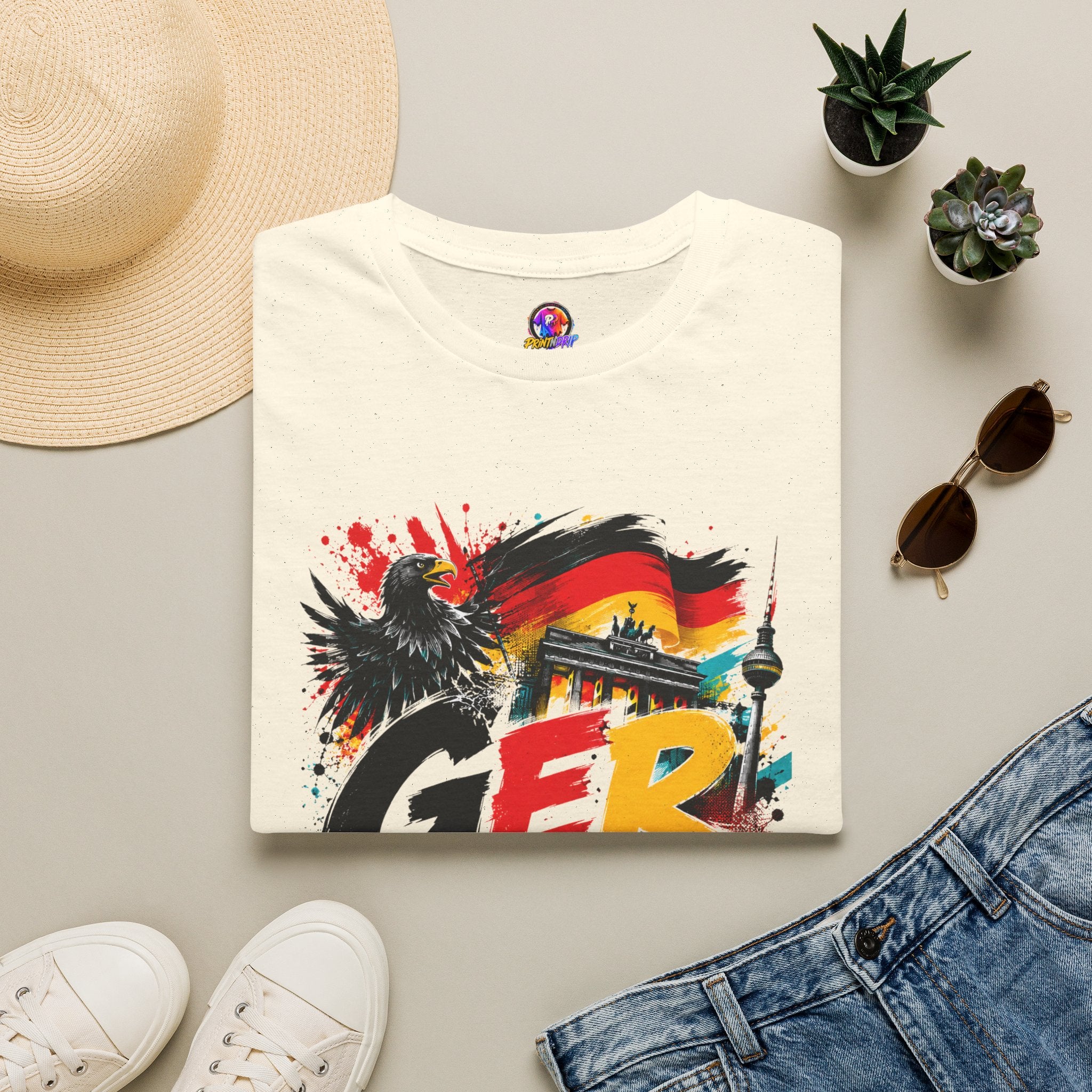 Germany Soccer Graphic T‑Shirt — Flag, Eagle & Brandenburger Tor Design