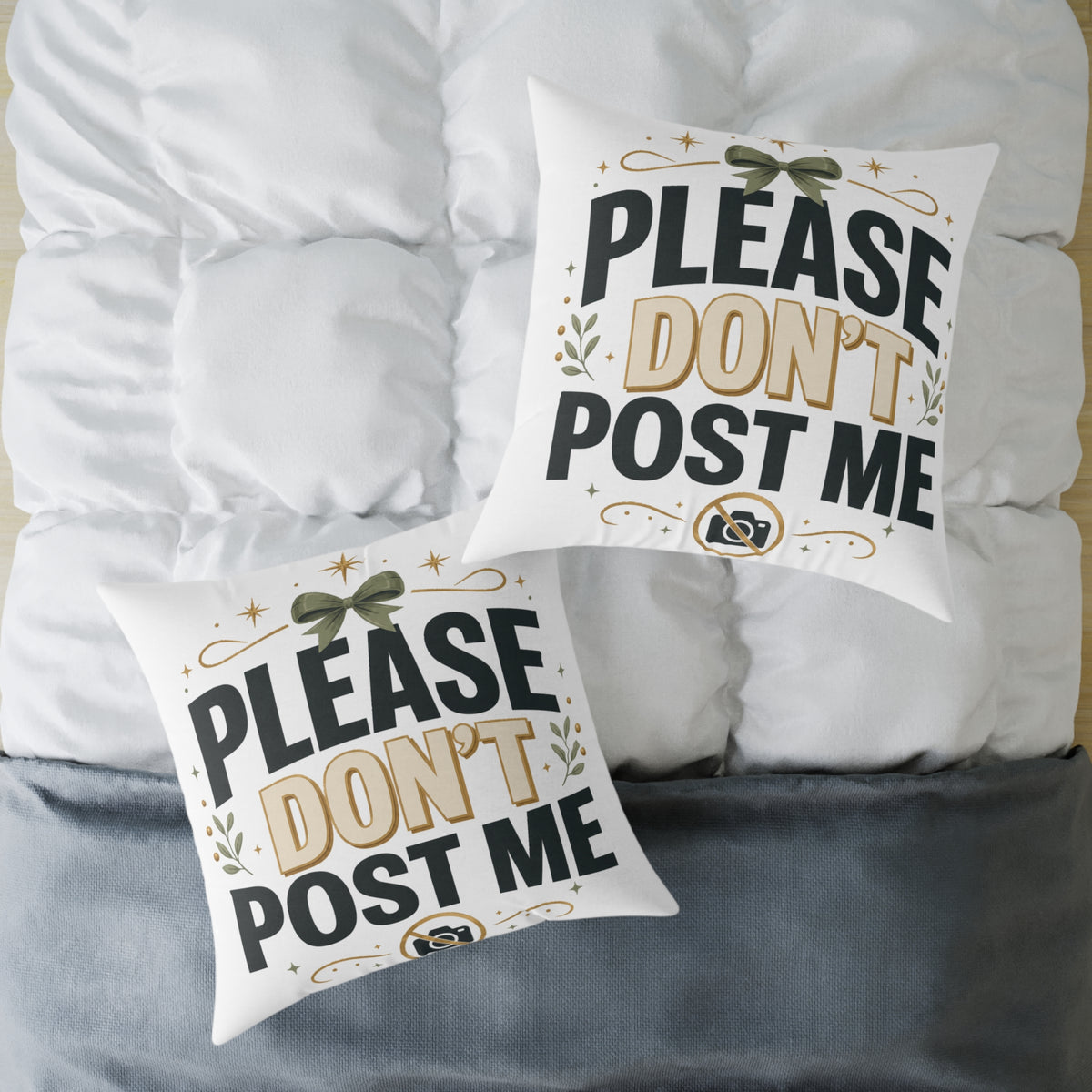 Christmas Please Don't Post Me Pillow — Funny Privacy Statement Decorative Throw Pillow