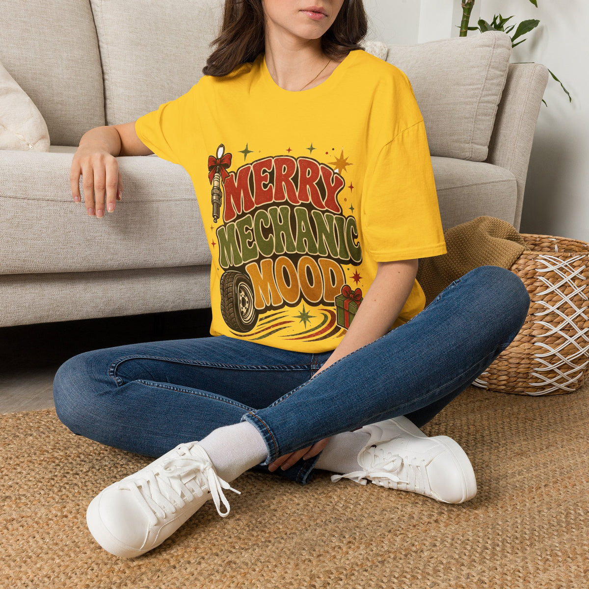 Merry Mechanic Mood T‑Shirt — Retro Holiday Auto Technician Gift