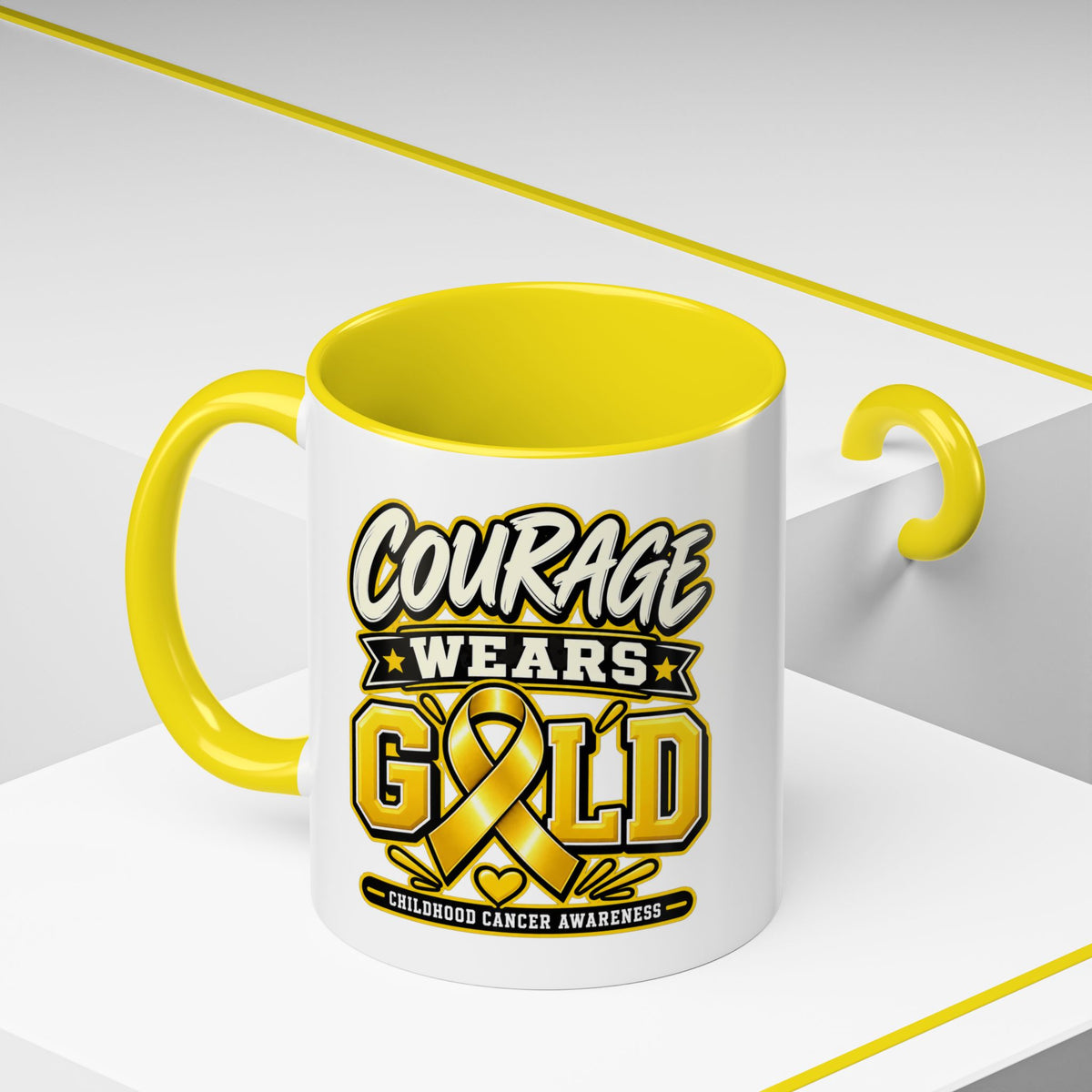 Courage Wears Gold Coffee Mug — Childhood Cancer Awareness Tea Cup