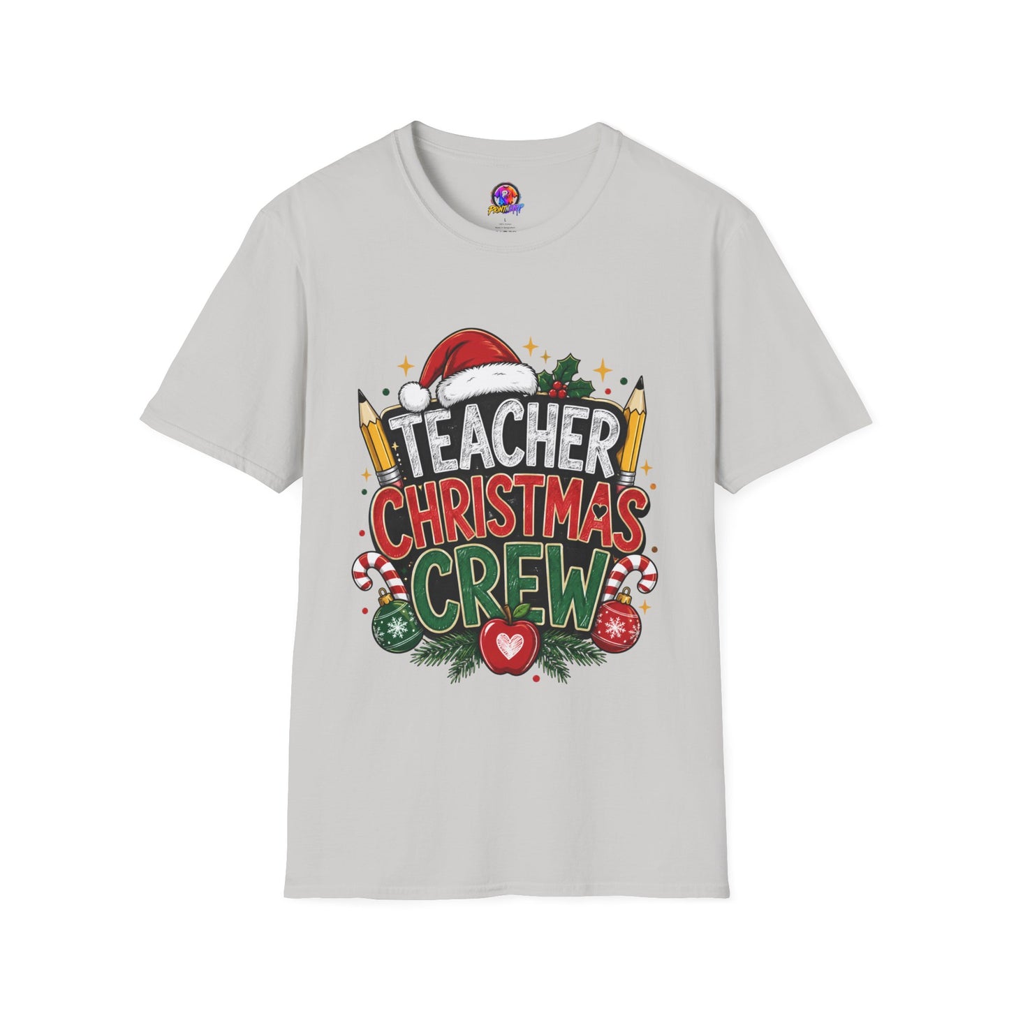 Teacher Christmas Crew T-Shirt — Holiday School Staff Tee with Santa Hat & Pencils