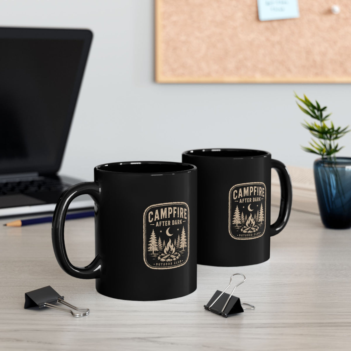 Milo Bailey Dog Dad Mom Campfire After Dark Black Mug – Rustic Camping Coffee Cup