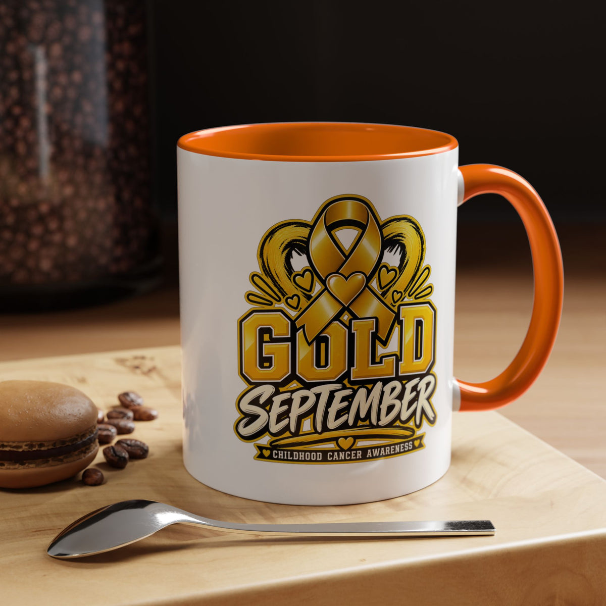 Gold September Coffee Mug — Childhood Cancer Awareness Accent Mug (11/15oz)