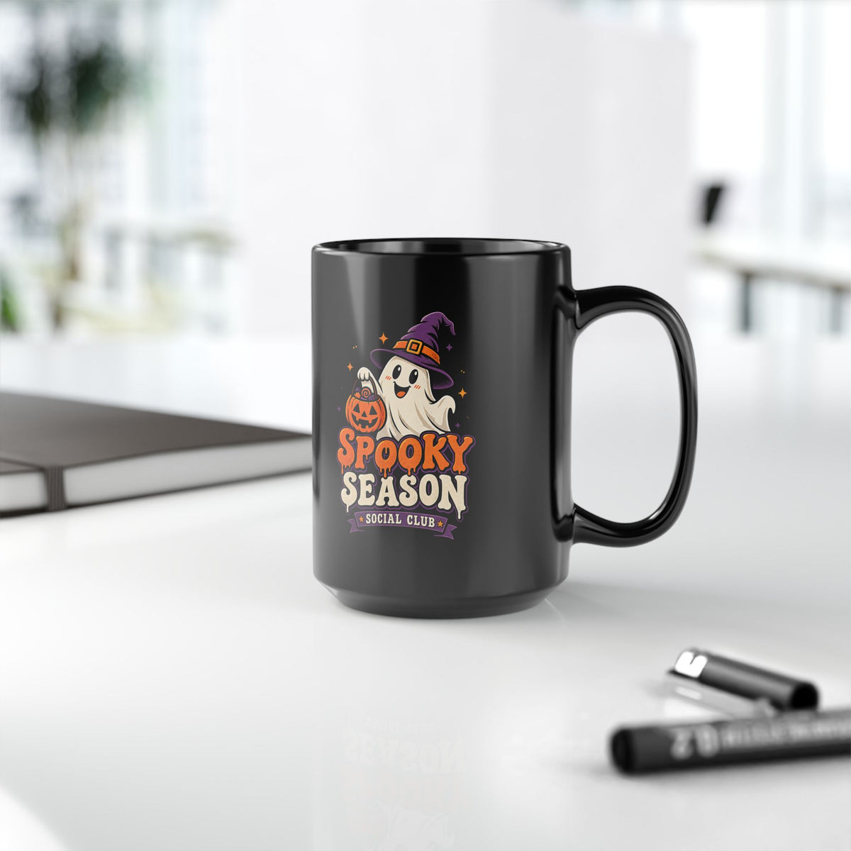 Spooky Season Mug — Halloween Ghost Pumpkin Black Coffee Cup