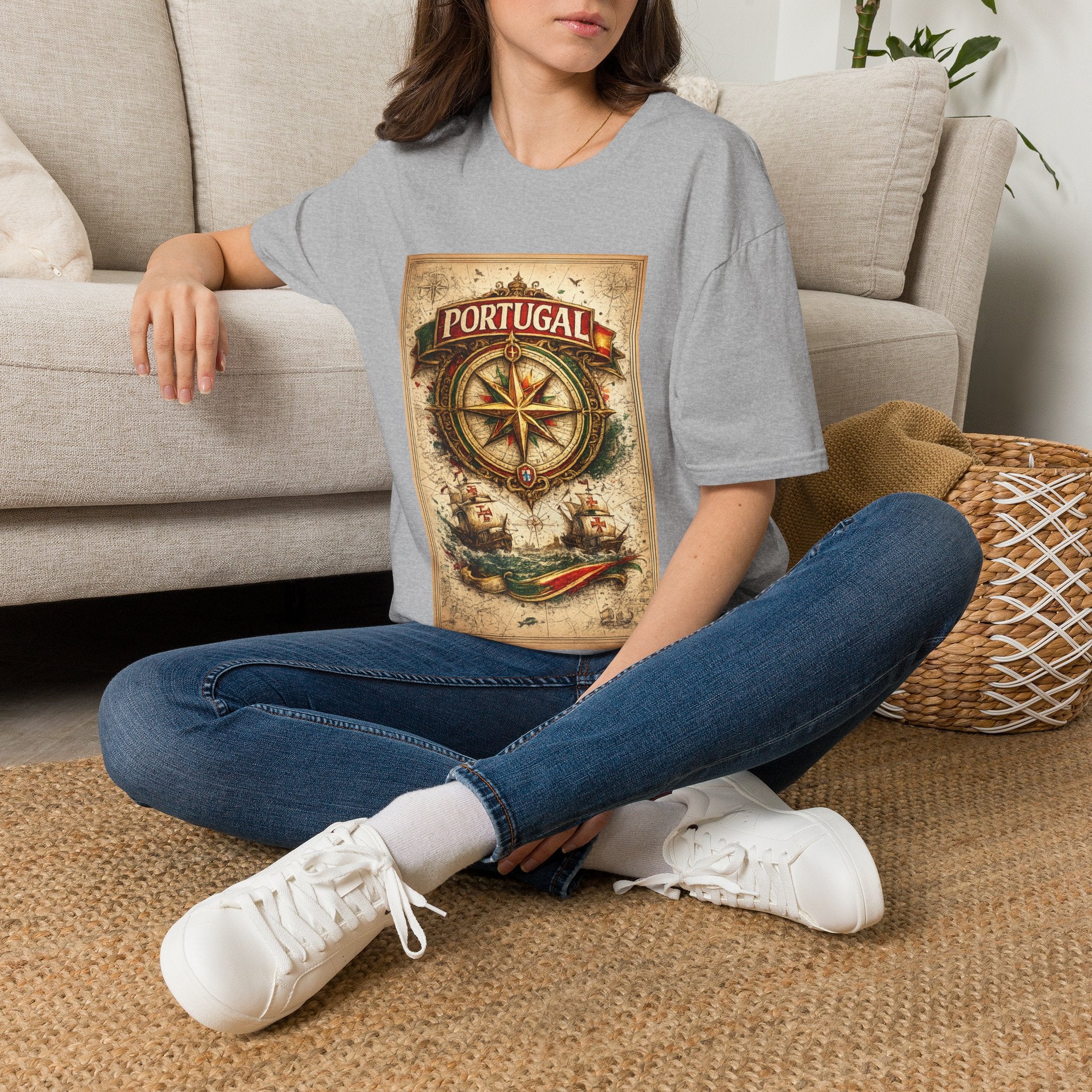 Portugal Compass T‑Shirt — Vintage Nautical Travel Tee