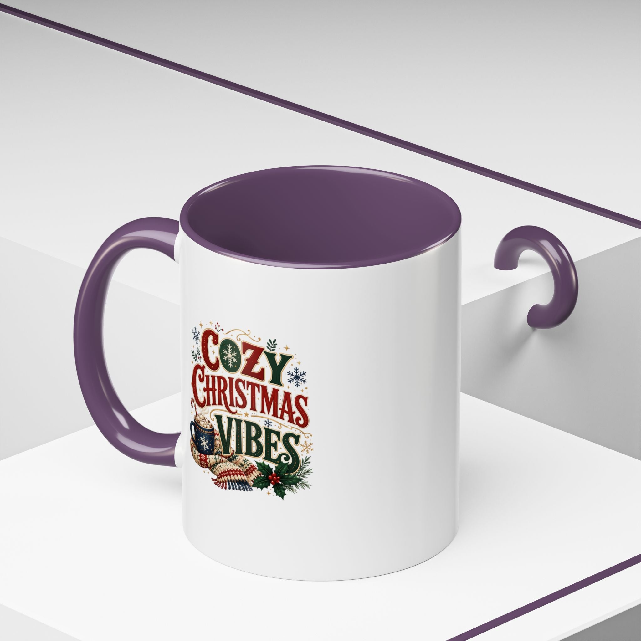 Cozy Christmas Vibes Accent Coffee Mug — Holiday Hot Cocoa Mug
