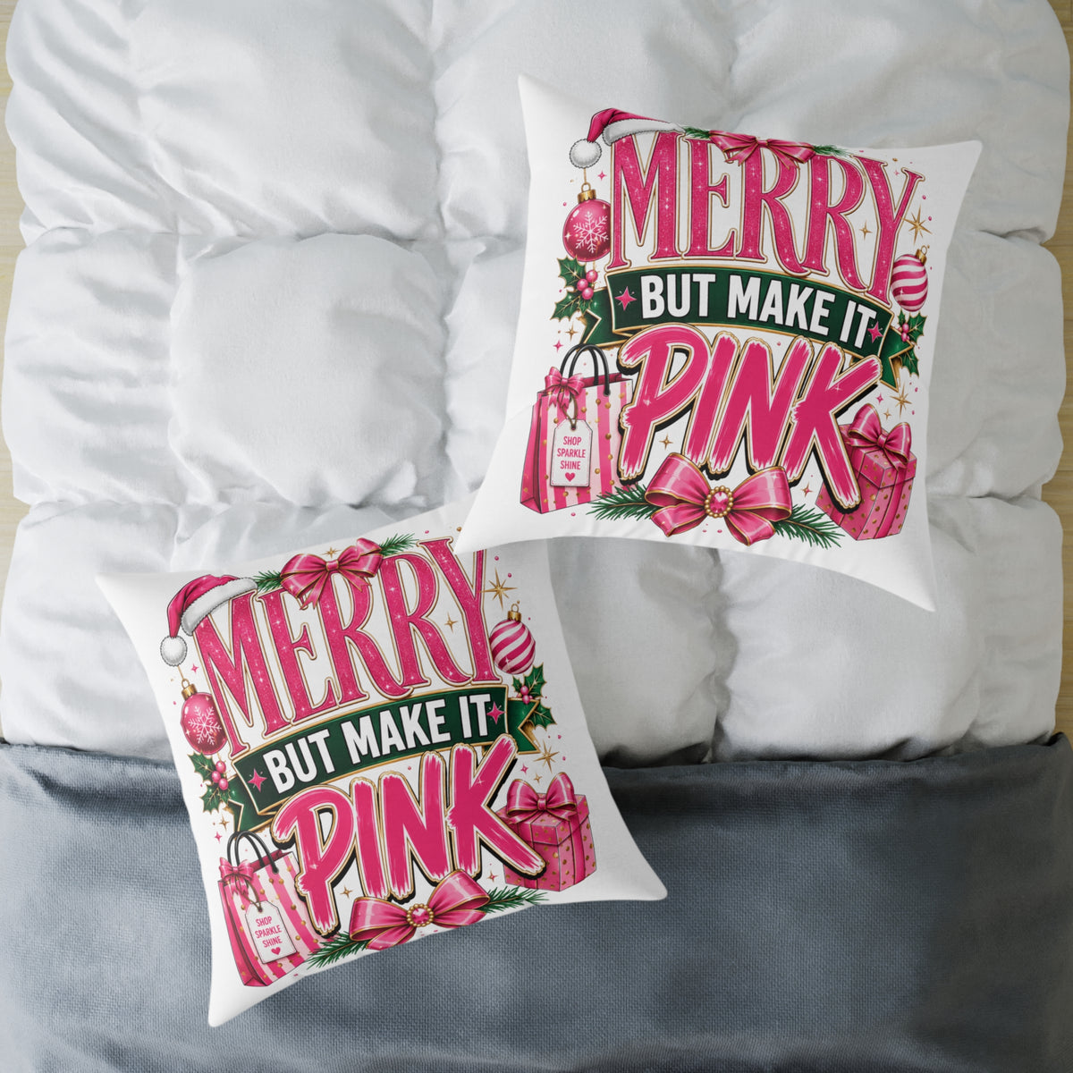 Merry But Make It Pink Christmas Pillow - Festive Pink Holiday Throw Pillow