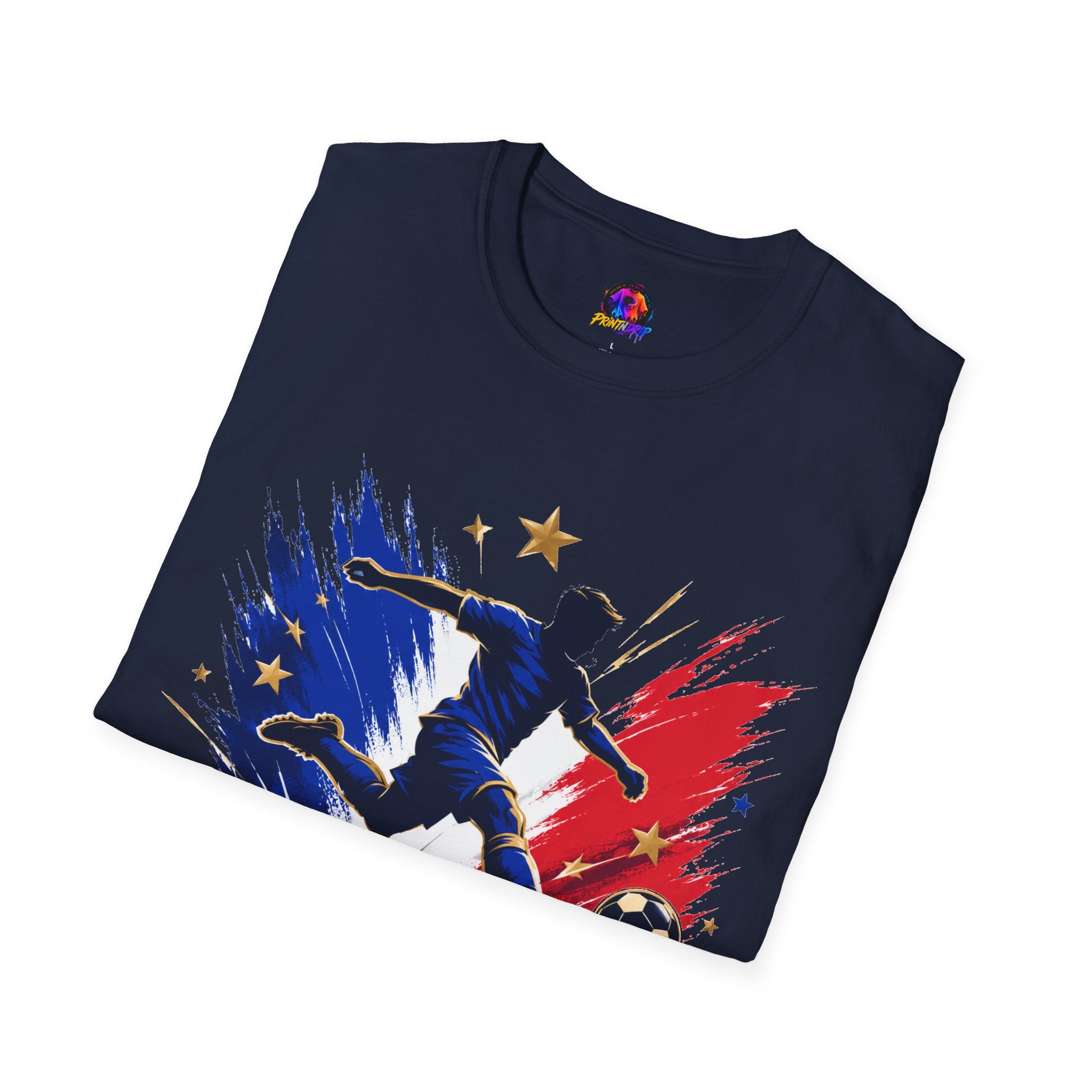 France Soccer T-Shirt — "Blue Glory" Red, White & Blue Player Graphic