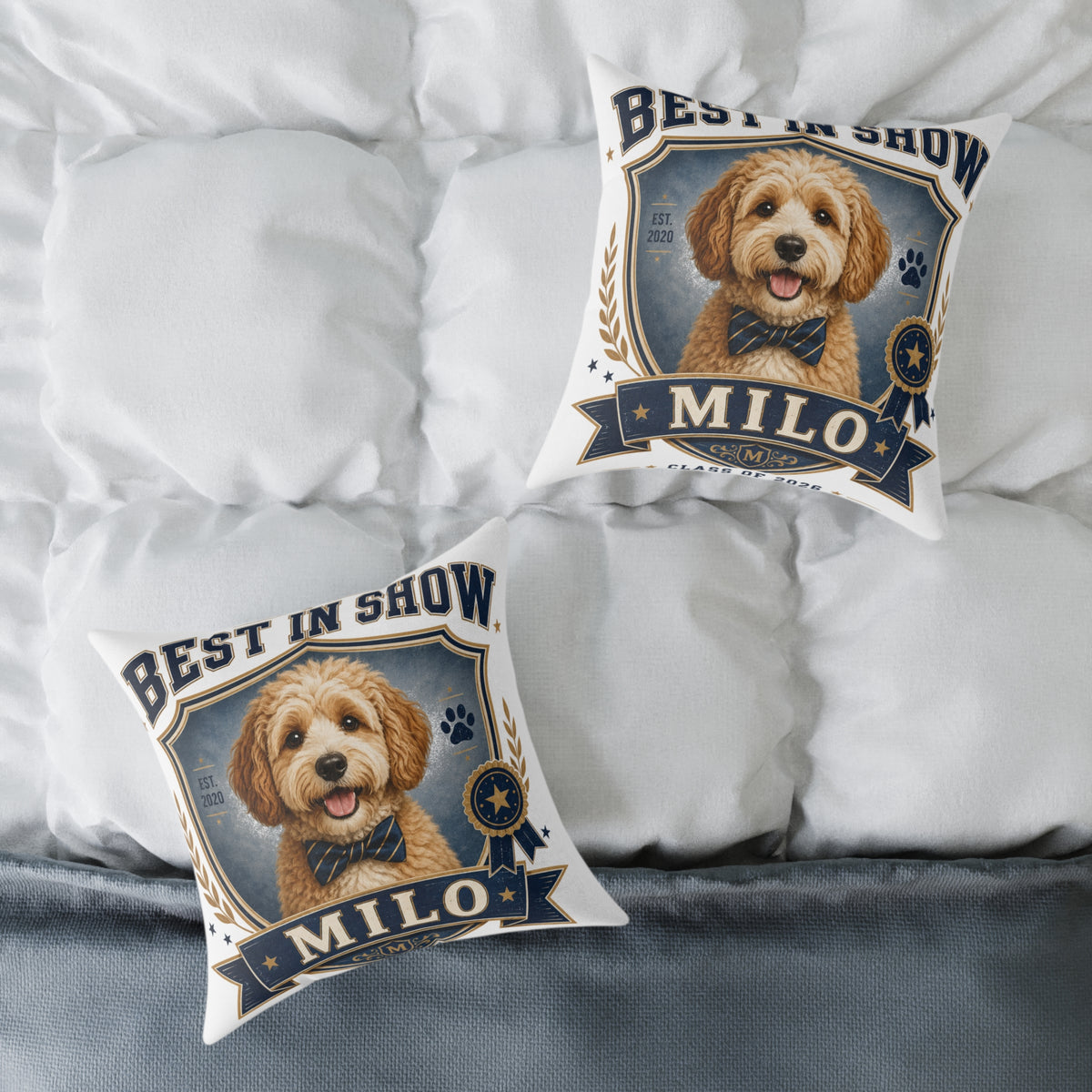 Best in Show Dog Pillow  Milo Bailey Dog Dad Mom — Personalized Milo Portrait Square Throw Pillow