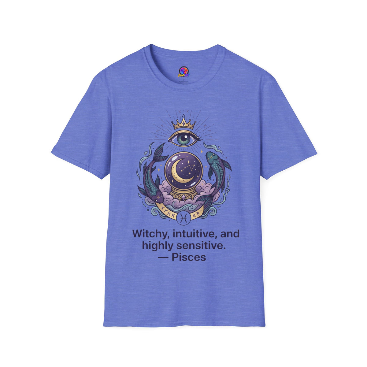 Pisces Mystic Eye T-Shirt — Witchy Astrology Moon & Crown Design