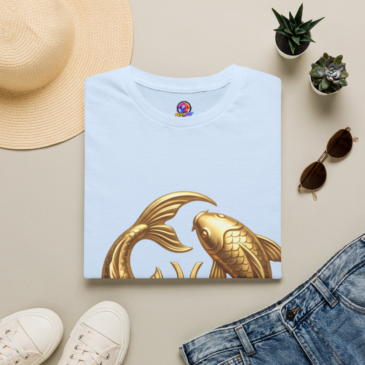 Pisces Gold Fish T-Shirt — Zodiac Symbol Astrology Tee
