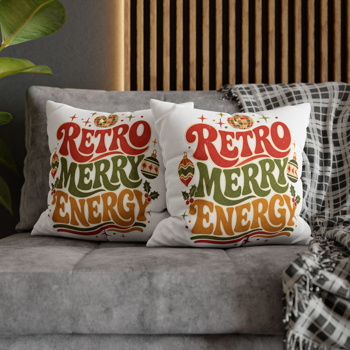 Retro Merry Energy Holiday Pillowcase Modern Day Christmas