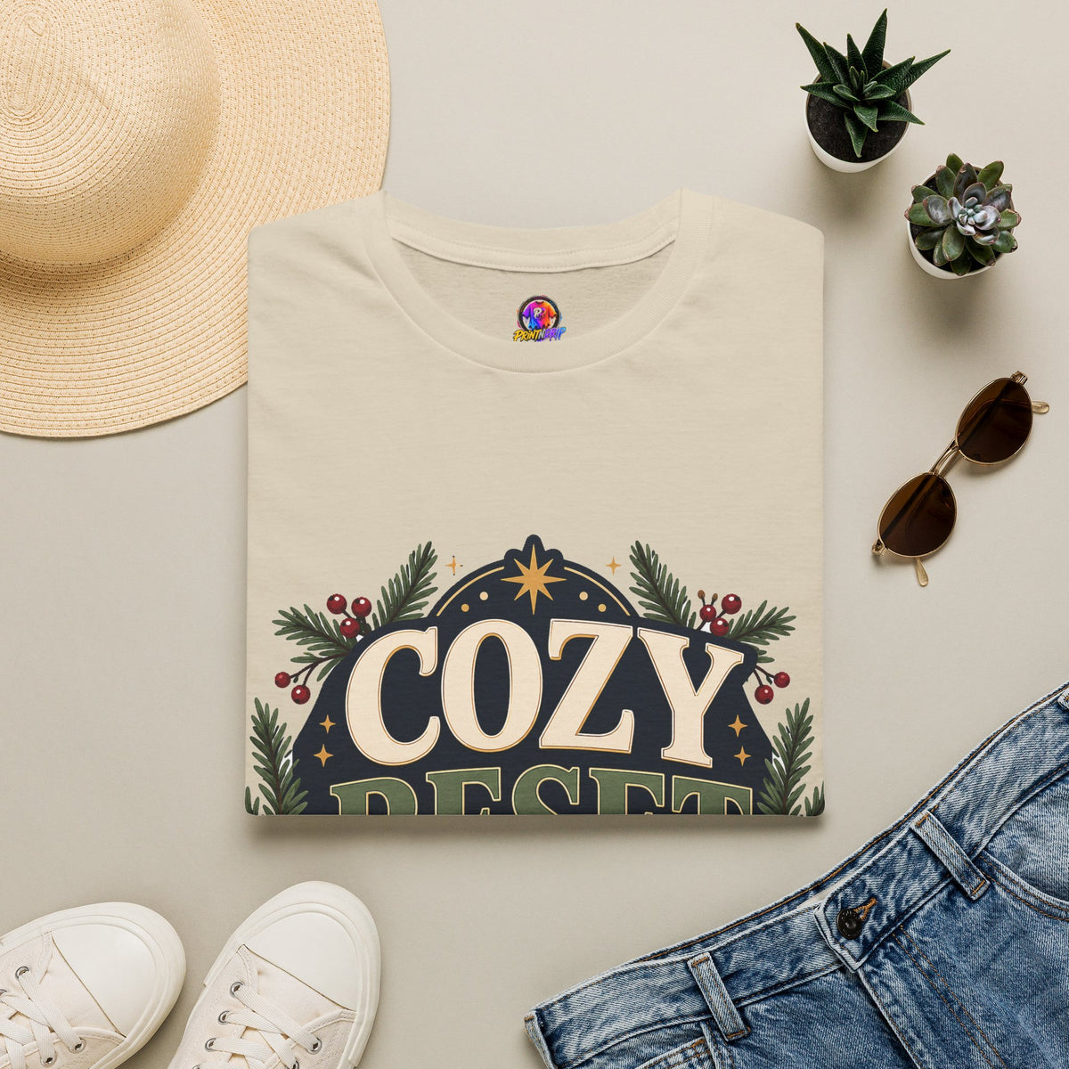 Cozy Reset Season T‑Shirt — Holiday Cozy Cabin Graphic Tee