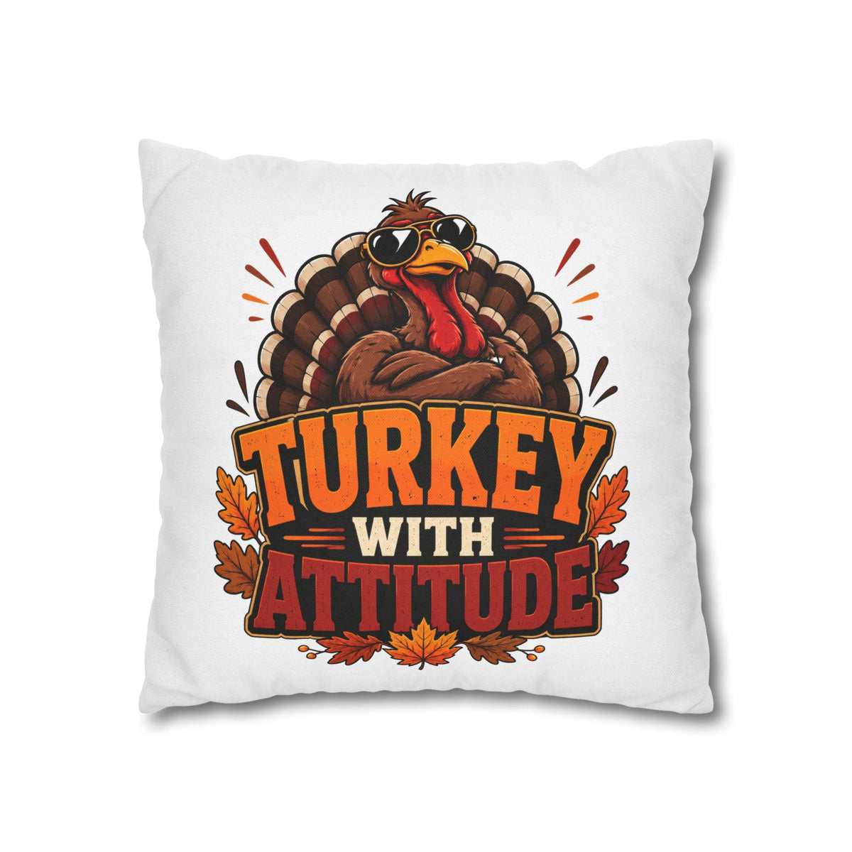 Thanksgiving Turkey With Attitude Pillowcase — Funny Thanksgiving Decorative Pillow Cover