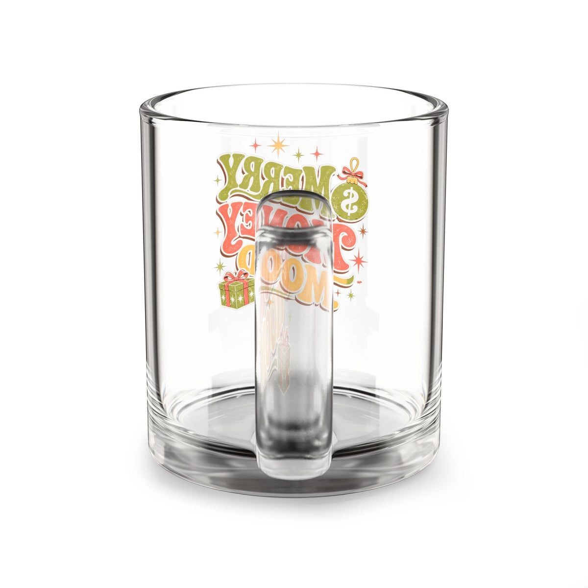 Modern Day Christmas Glass Mug  10oz Glass Mug — Merry Money Mood Holiday Coffee Cup
