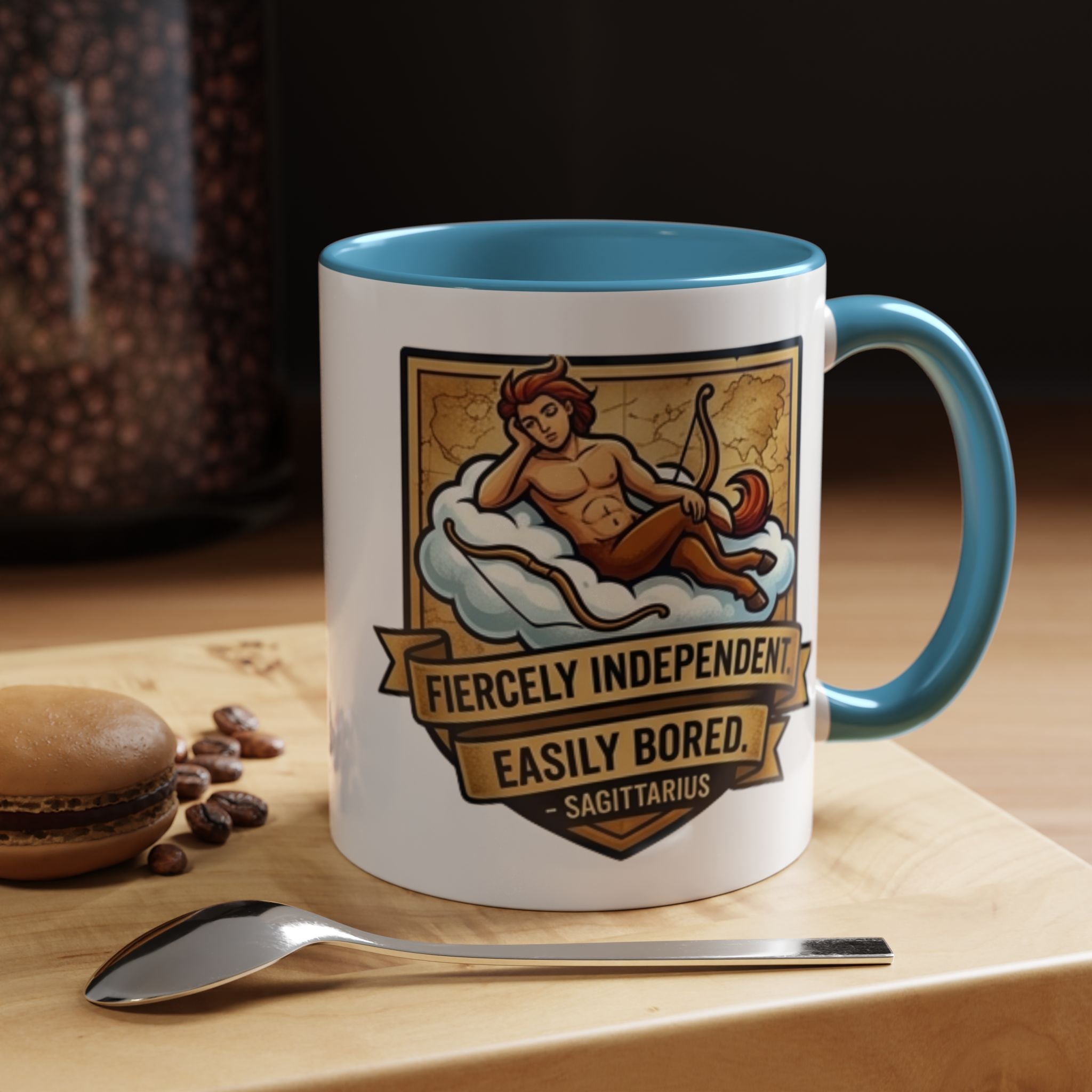 Sagittarius Coffee Mug — "Fiercely Independent, Easily Bored" Zodiac Accent Mug (11/15 oz)