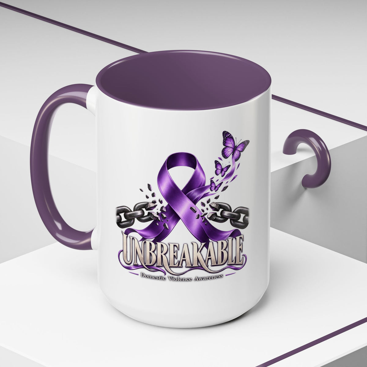 Unbreakable Purple Ribbon Coffee Mug —Domestic Violence Awareness Support Accent Mug