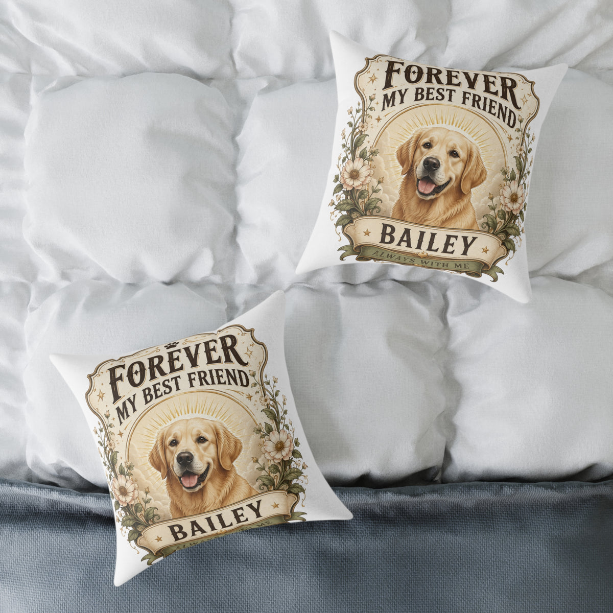 Milo Bailey Dog Dad Mom Square Pillow — "Forever My Best Friend" Personalized Dog Throw Pillow (Name: Bailey)
