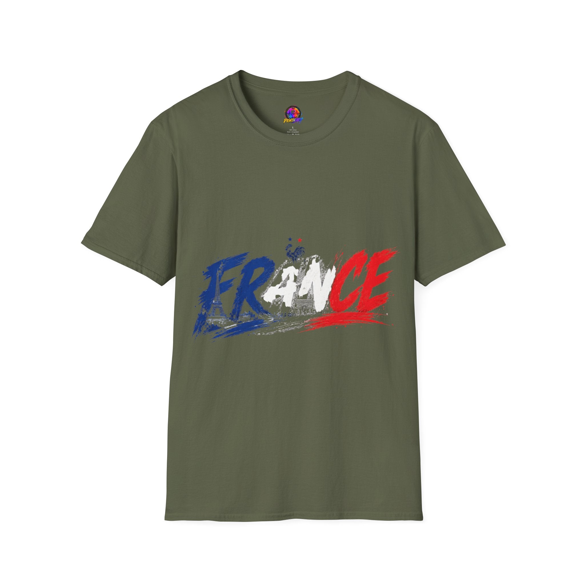 France Brushstroke Graphic T-Shirt — Tricolor Soccer/Travel Fan Tee