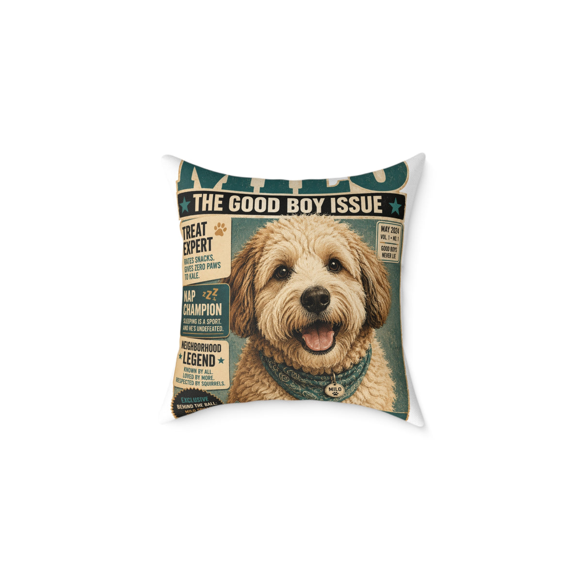 Milo Bailey Dog Dad Mom Square Pillow — 'The Good Boy Issue' Vintage Dog Cover