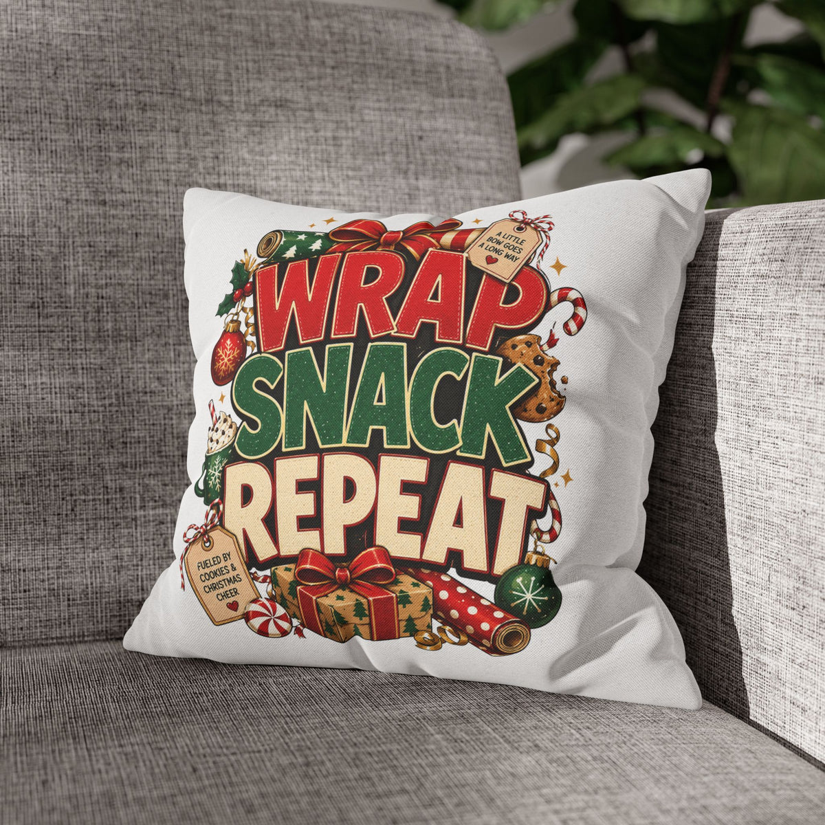 Christmas Spun Polyester Square Pillowcase Wrap Snack Repeat