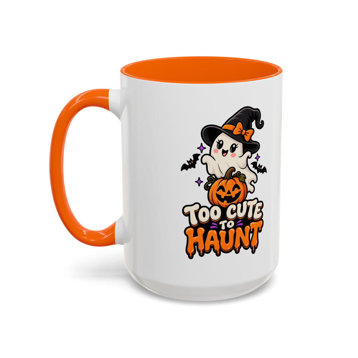 Halloween Coffee Mug - 'Too Cute to Haunt' Ghost Pumpkin Accent Mug