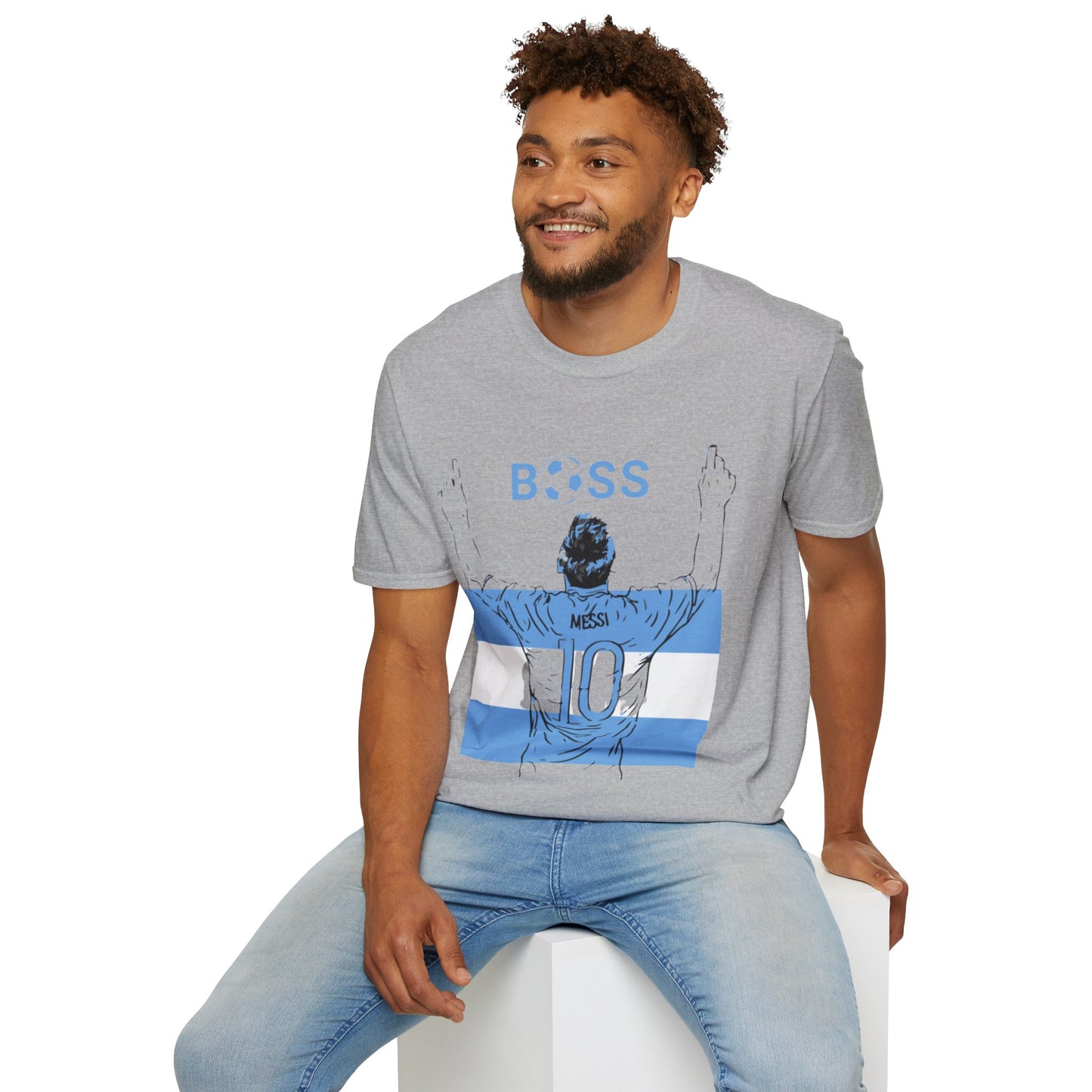 Soccer Boss T‑Shirt — 'BOSS' Striped Football Player Graphic Tee