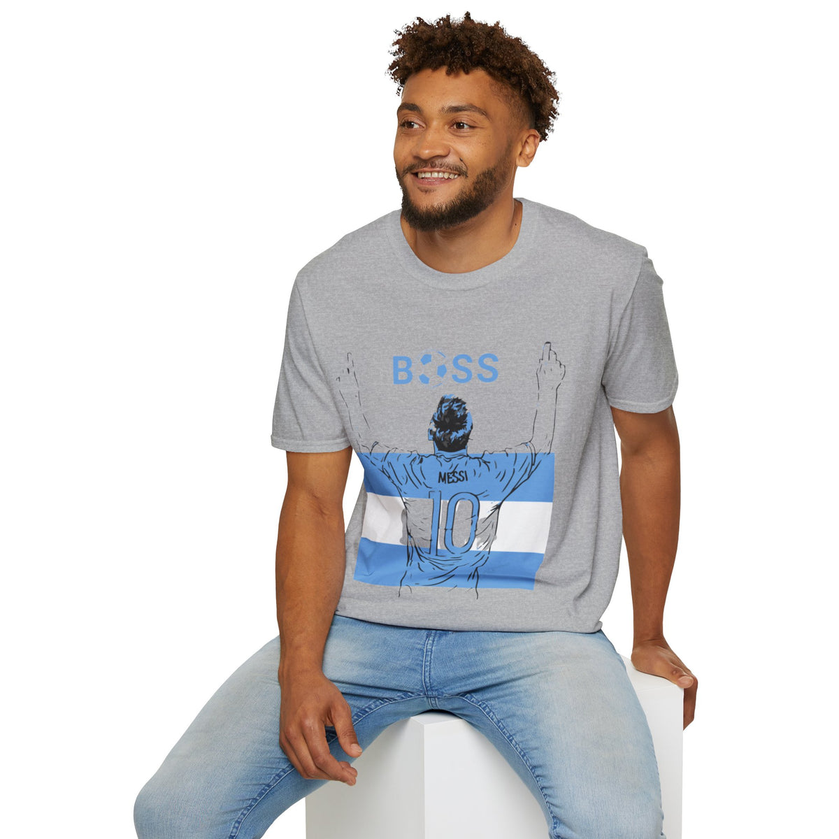 Soccer Boss T‑Shirt — 'BOSS' Striped Football Player Graphic Tee