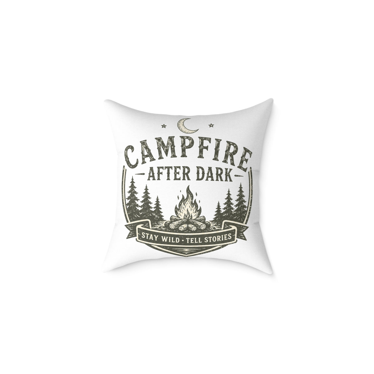 Milo Bailey Dog Dad Mom Pillow — Campfire After Dark Decorative Throw Pillow (Stay Wild, Tell Stories)
