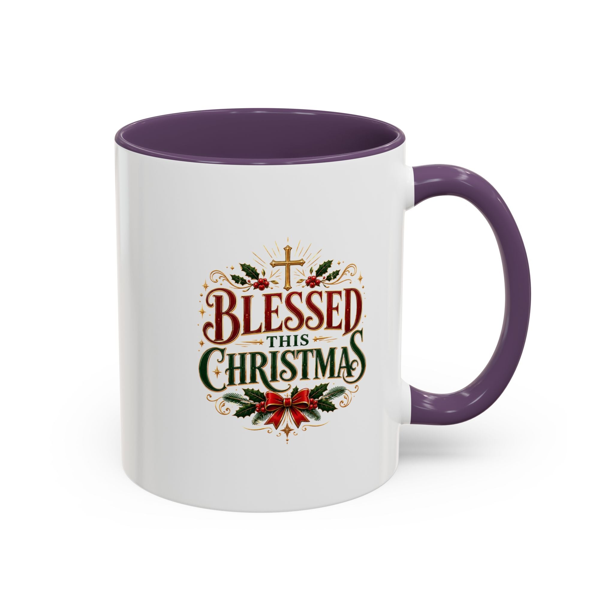 Blessed This Christmas Accent Coffee Mug – Holiday Religious Poinsettia Coffee Cup
