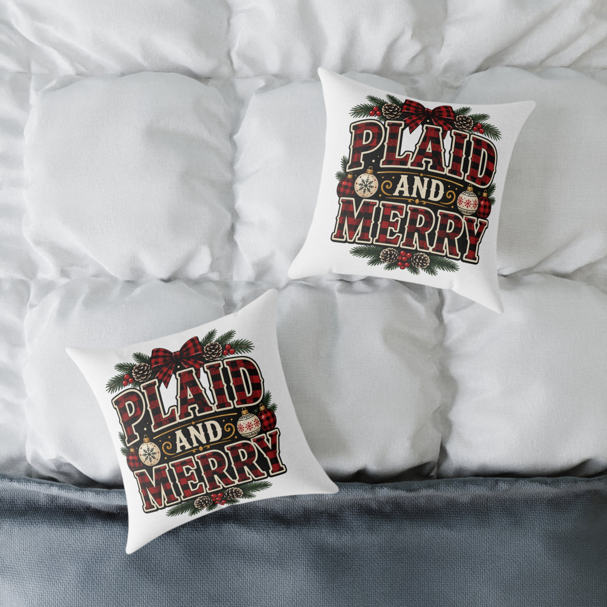 Plaid and Merry Christmas Throw Pillow