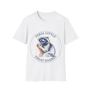 "Feral Little Treat Energy" Raccoon Graphic Tee - Funny Trash Panda Meme White T-Shirt - Trending Now - September 2026
