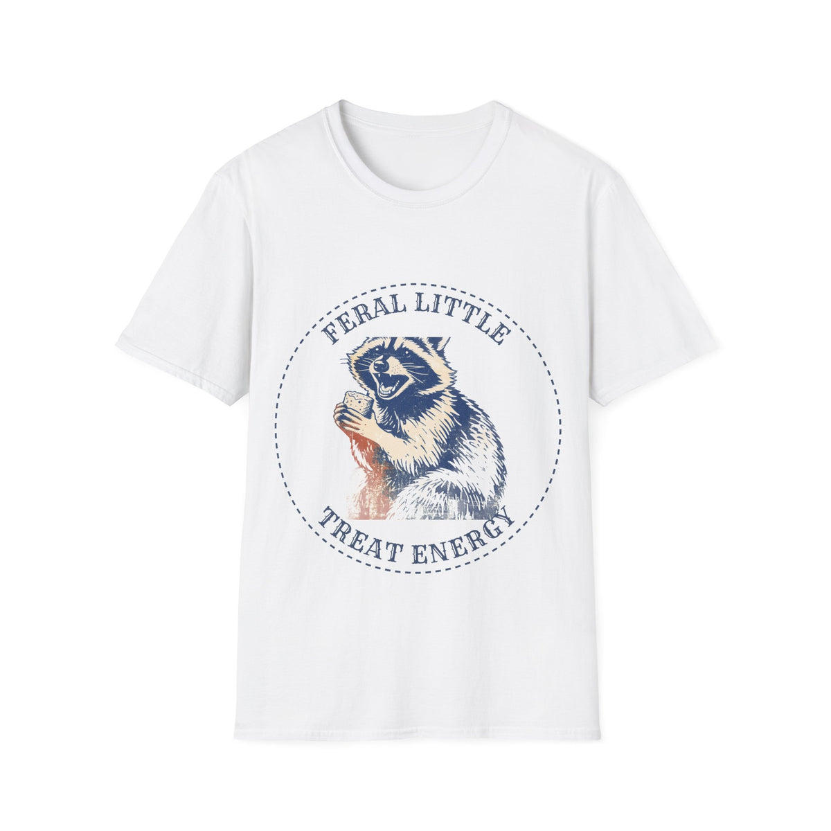 "Feral Little Treat Energy" Raccoon Graphic Tee - Funny Trash Panda Meme White T-Shirt - Trending Now - September 2026