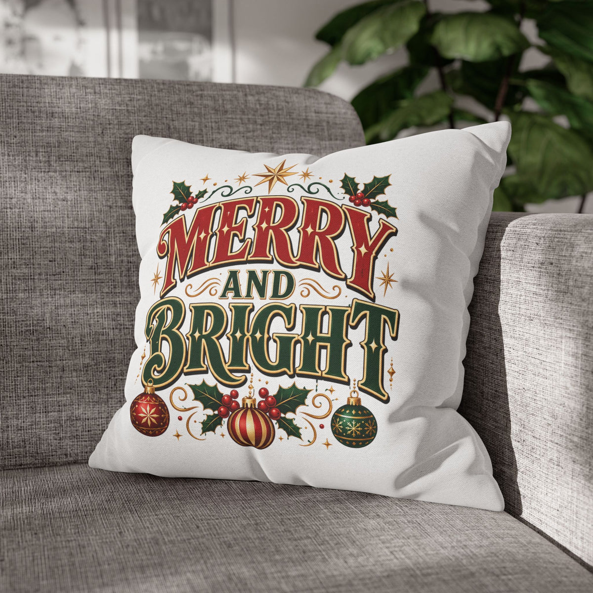 Merry and Bright Christmas Pillowcase — Festive Holiday Decorative Pillow Cover