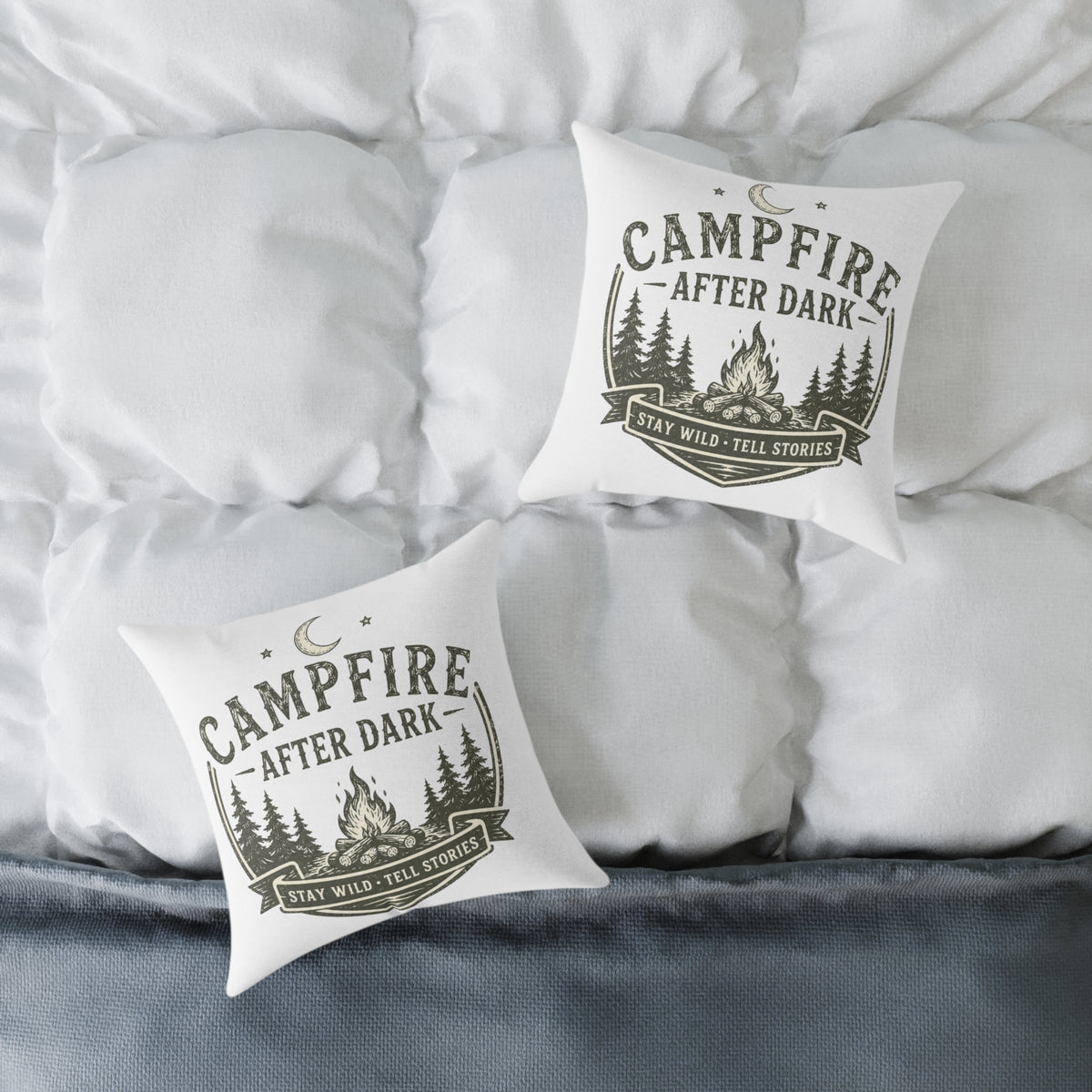 Milo Bailey Dog Dad Mom Pillow — Campfire After Dark Decorative Throw Pillow (Stay Wild, Tell Stories)
