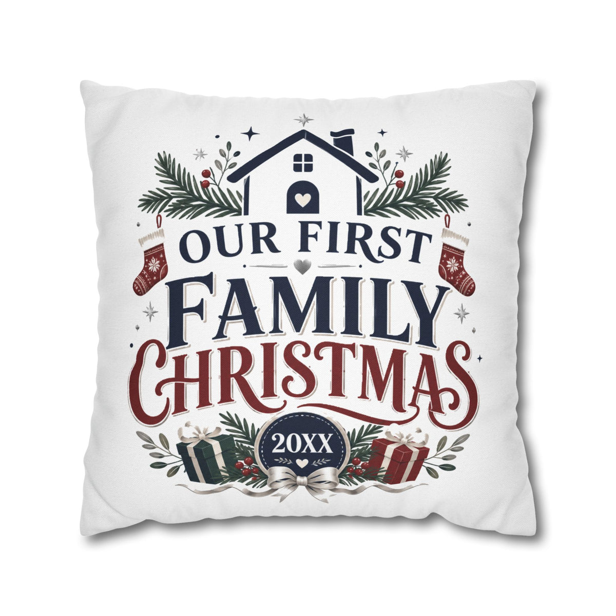 Our First Family Christmas Pillowcase – Personalized 20XX Holiday Decor