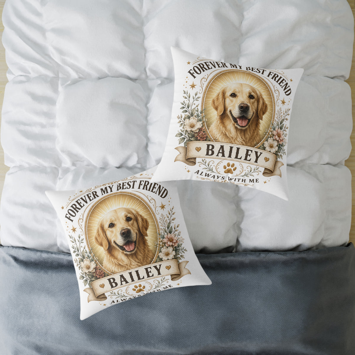 Forever My Best Friend Personalized Dog Milo Bailey Dog Dad Mom Pillow — Custom Pet Name Golden Retriever Cushion