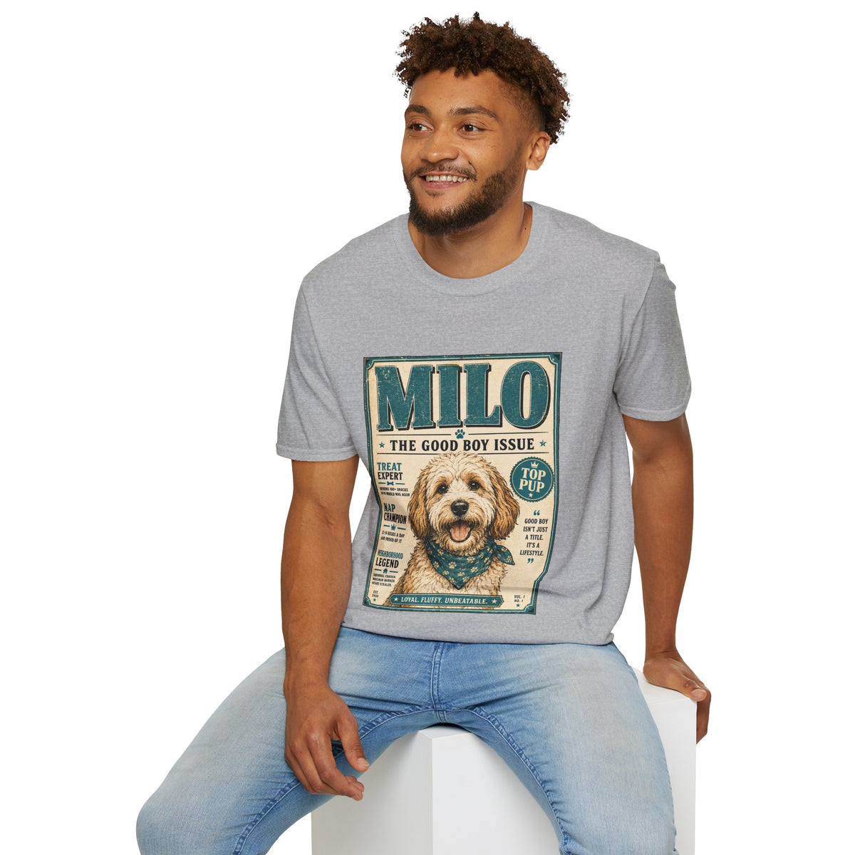 Milo 'The Good Boy Issue' Dog T‑Shirt — Vintage Puppy Magazine Design