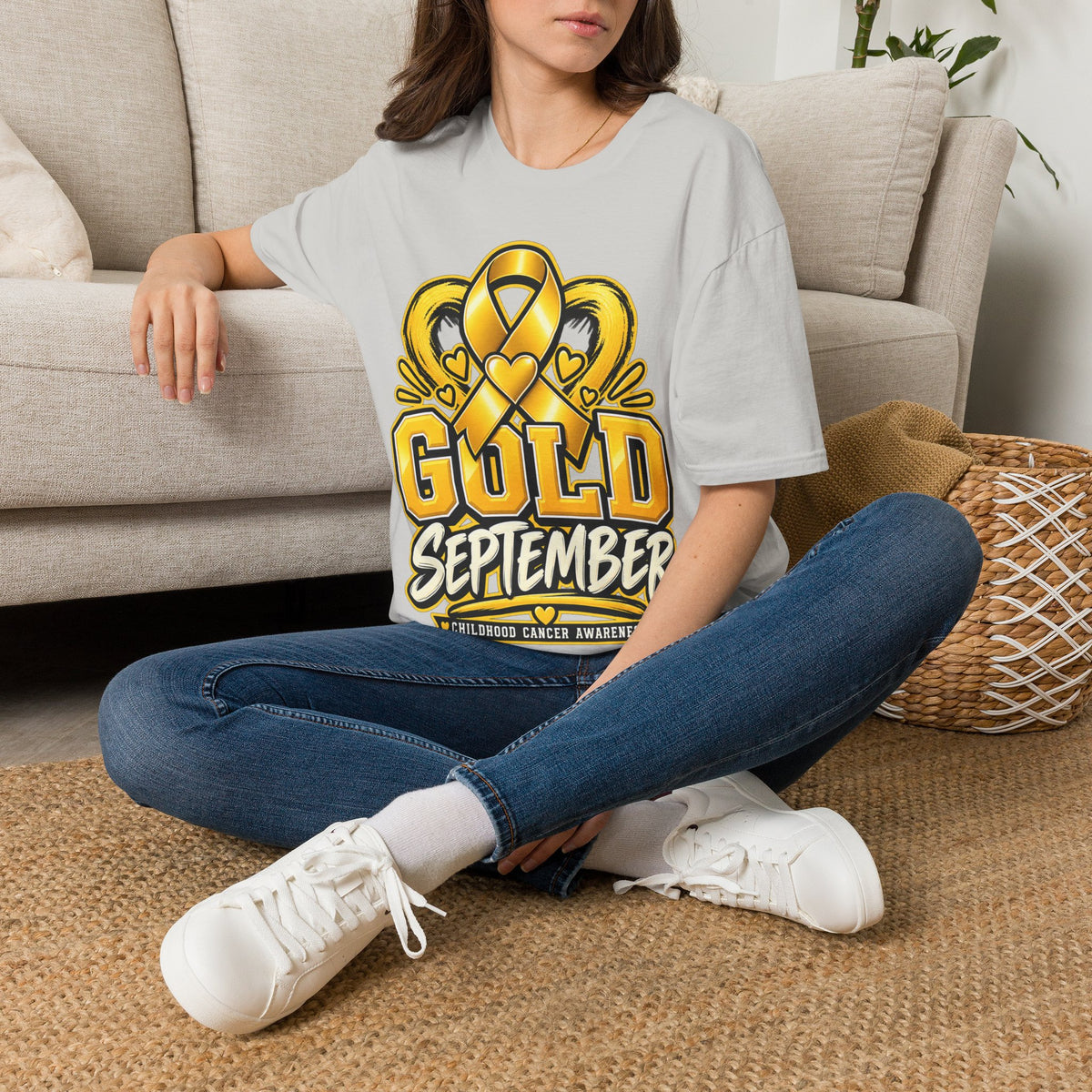 Gold September T-Shirt — Childhood Cancer Awareness Ribbon Tee