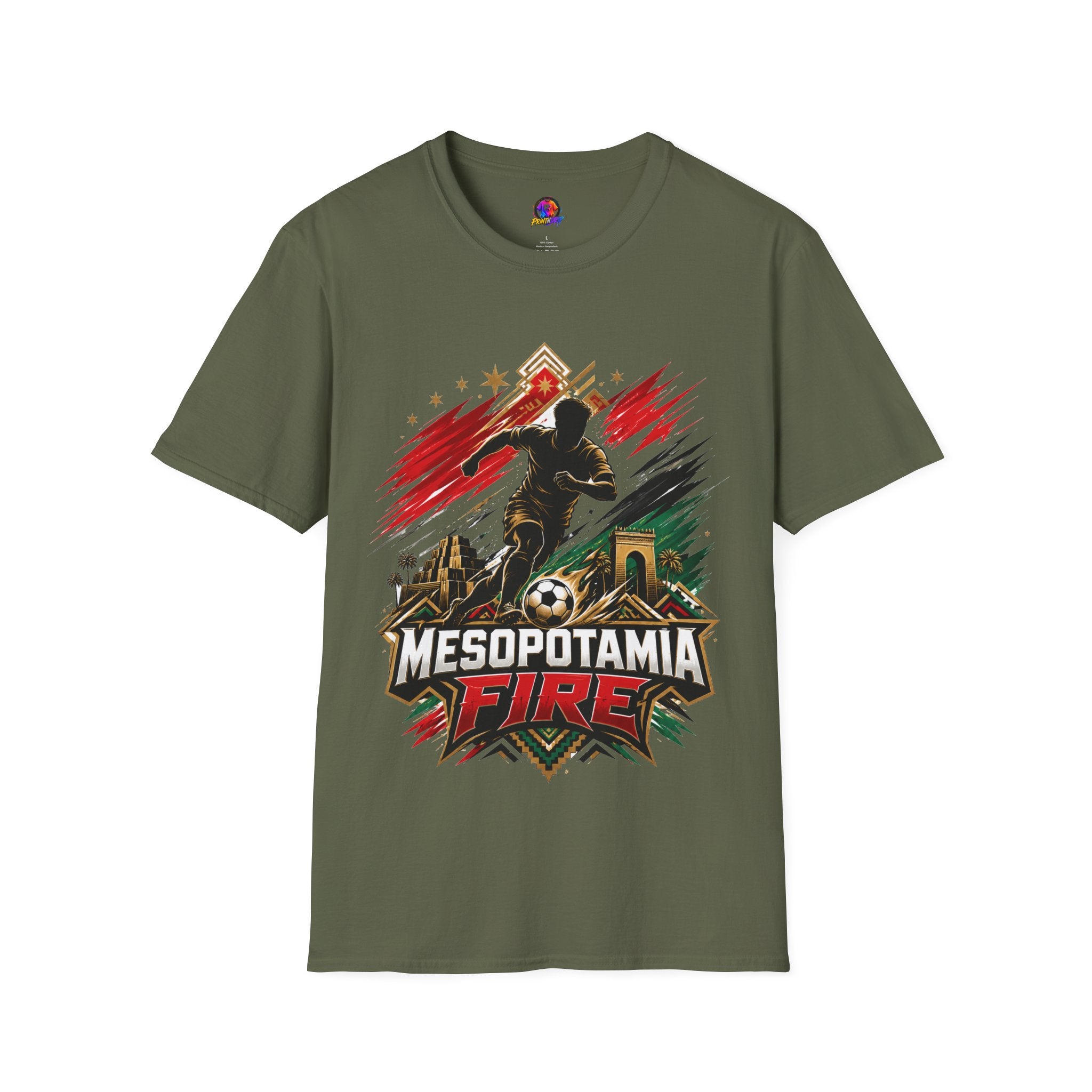 Iraq Mesopotamia Fire Soccer T-Shirt — Vintage Football Player Graphic Tee