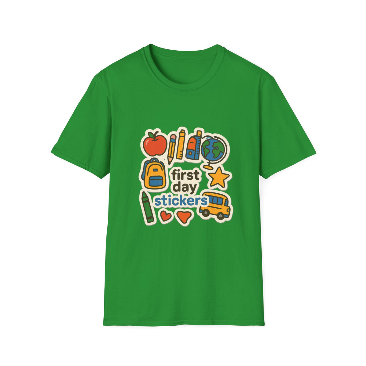 Teacher Sticker Icons T-Shirt — Cute Apple, Pencil & Globe School Tee - Trending Now - August 2026