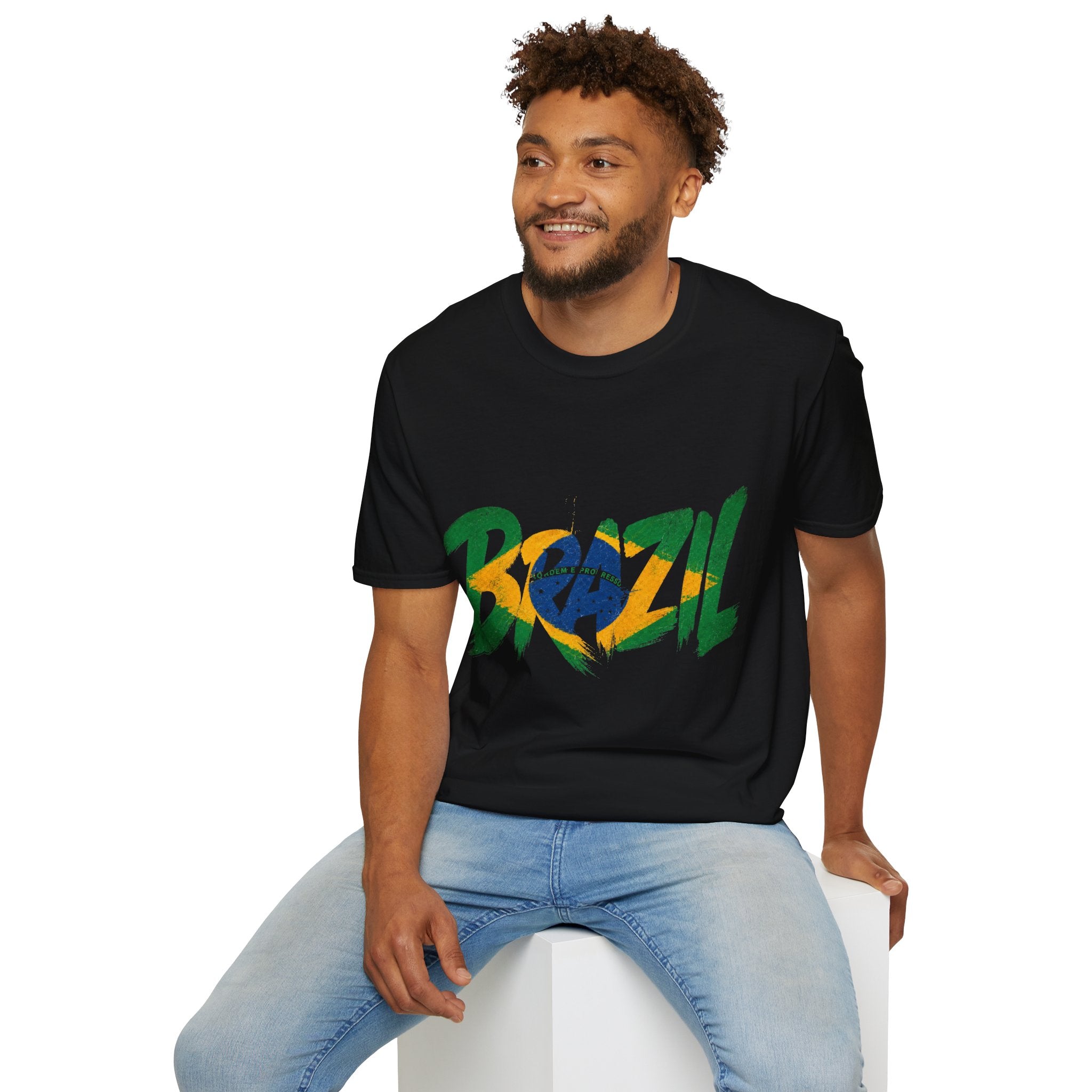 Brazil Flag Graphic T-Shirt — Bold Brazil Script with National Flag Motif
