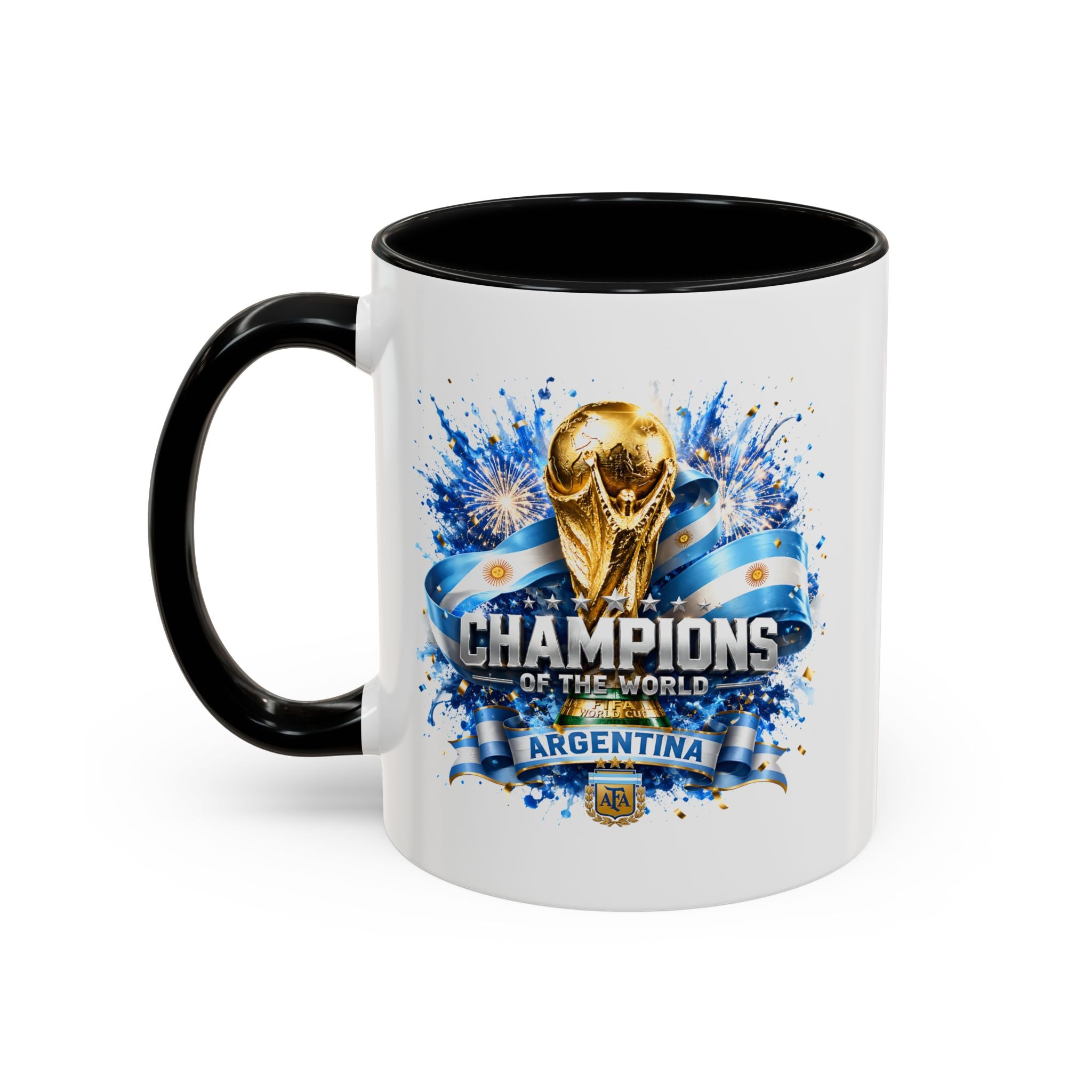 Argentina World Champions Coffee Mug — 'Champions of the World' Soccer Trophy Design