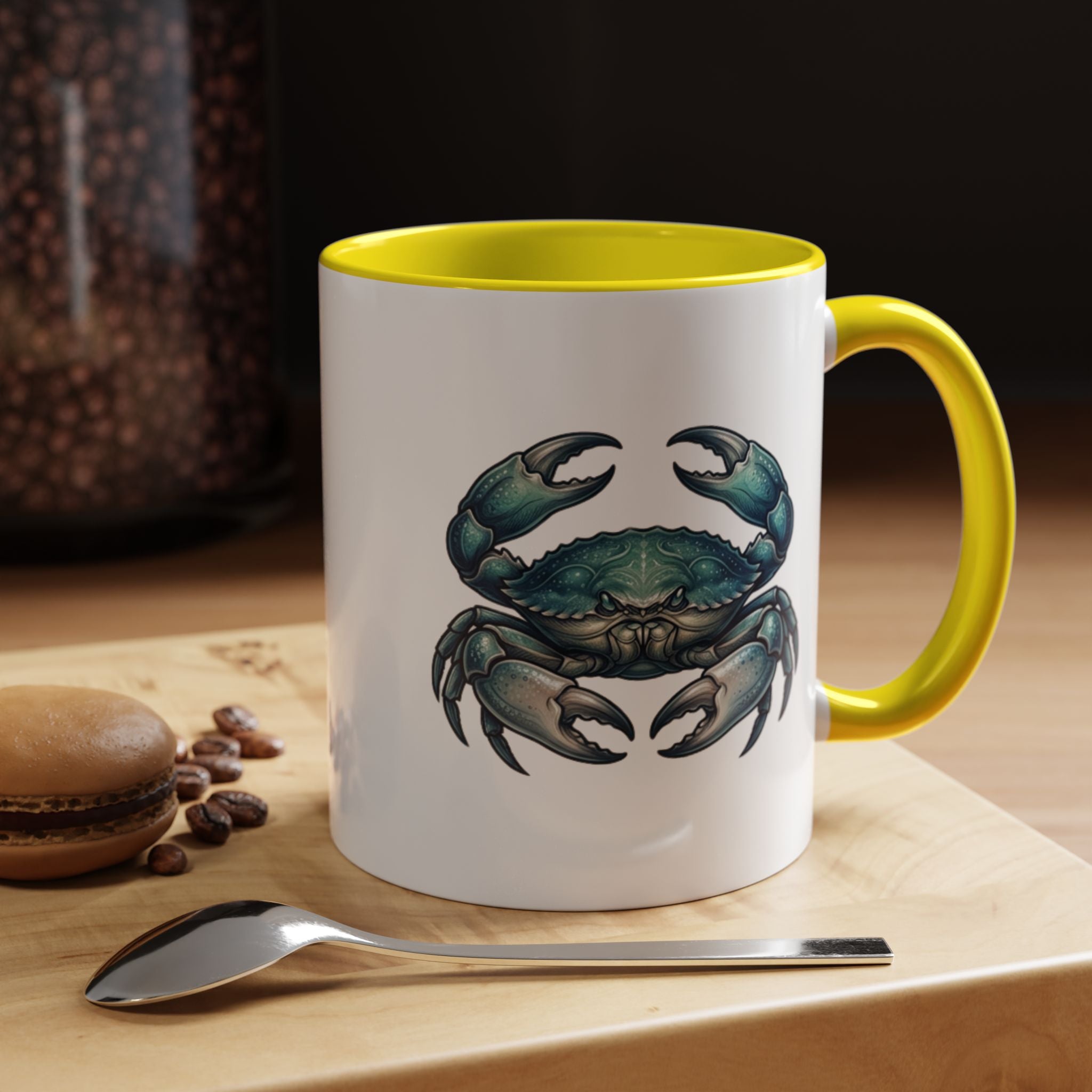 Crab Accent Coffee Mug – Blue Coastal Crab Artwork